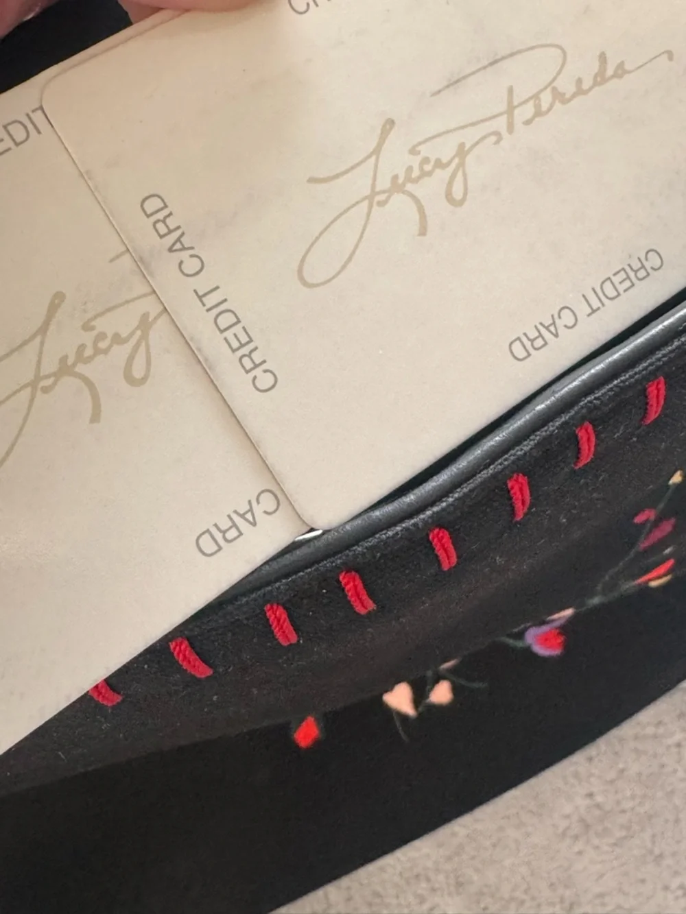 Lucy Pereda Black Embroidered Floral Birds Tote Shoulder Bag Chain Strap‎ Boho